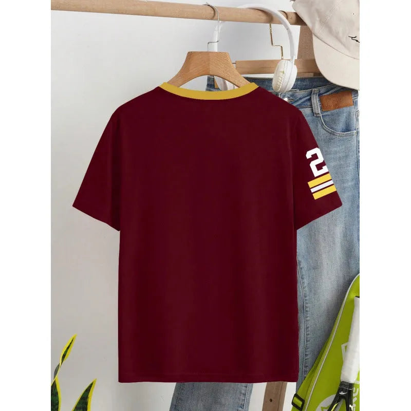 Men's loose fit green cotton t-shirt with a white digital letters print on the front.