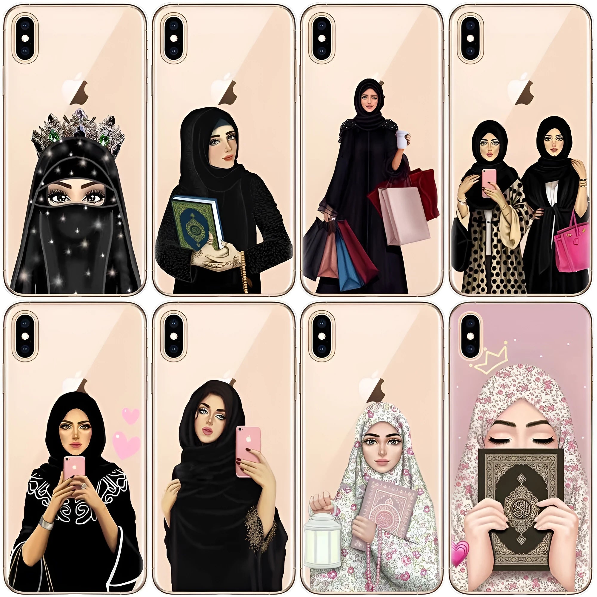 Transparent TPU phone case with painted masked girl design and letters for iPhone