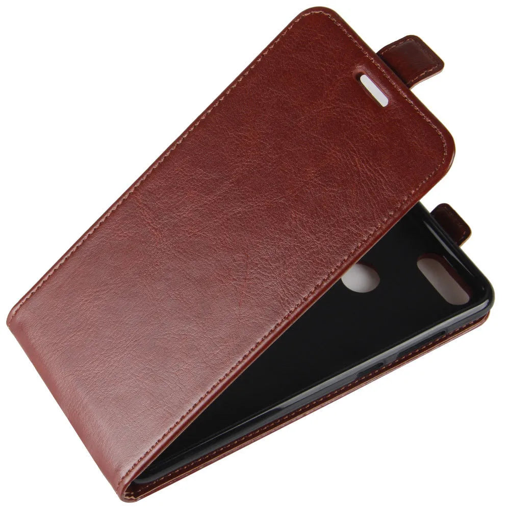 Honor 7X leather wallet phone case with card slots and crazy horse pattern texture in black colour