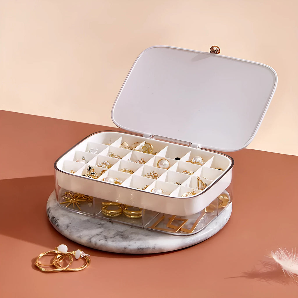 Multi-layer jewellery storage box in modern minimalist design with 17x11x4.6cm dimensions