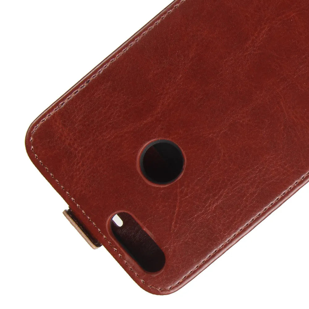 Honor 7X leather wallet phone case with card slots and crazy horse pattern texture in black colour