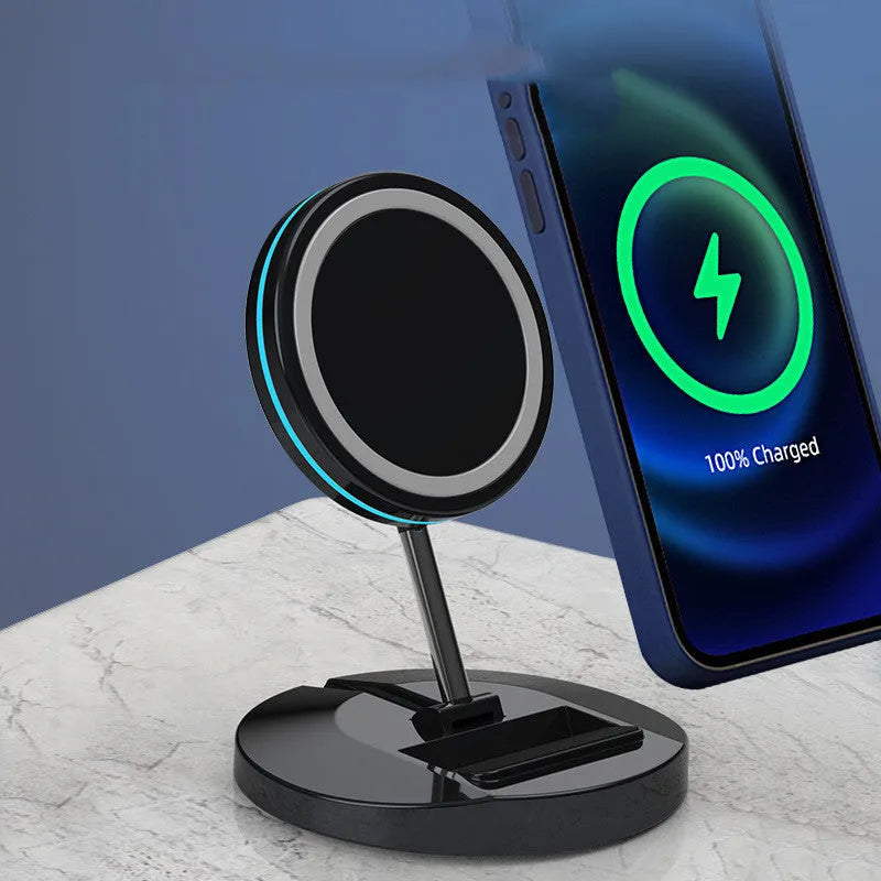 Folding wireless charging stand with magnetic MagSafe compatibility for iPhone 12 devices