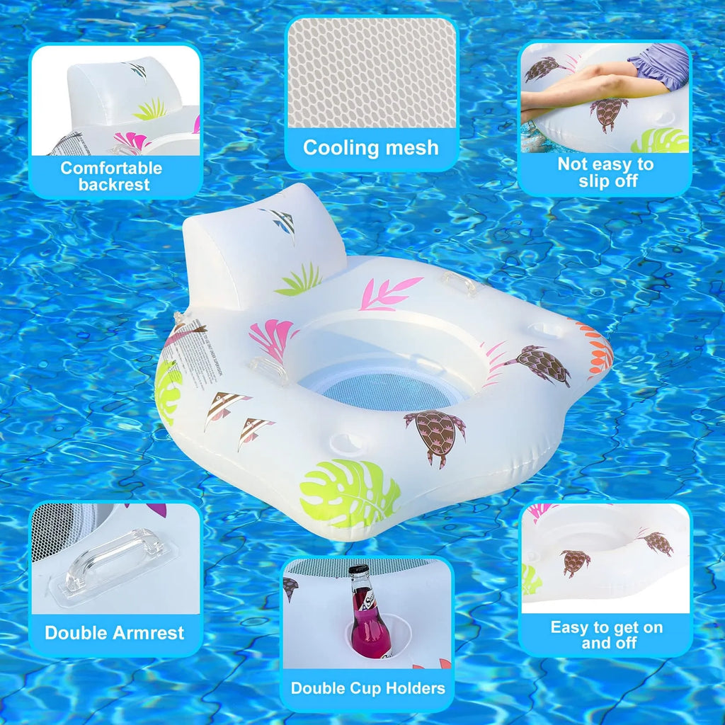 White U-shaped inflatable pool float with LED lights, 120 cm square