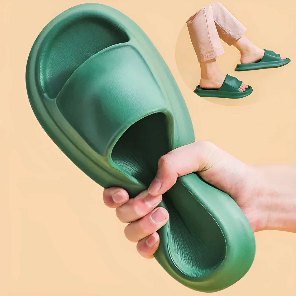 EVA flip-flop style slippers with a thick sole, shown in one of seven available colours.