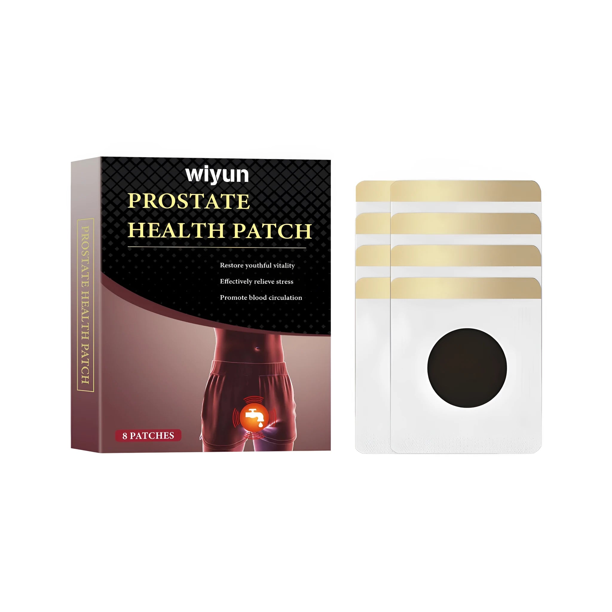 Eight herbal prostate patches for men with wormwood and ginseng formula in opened packaging