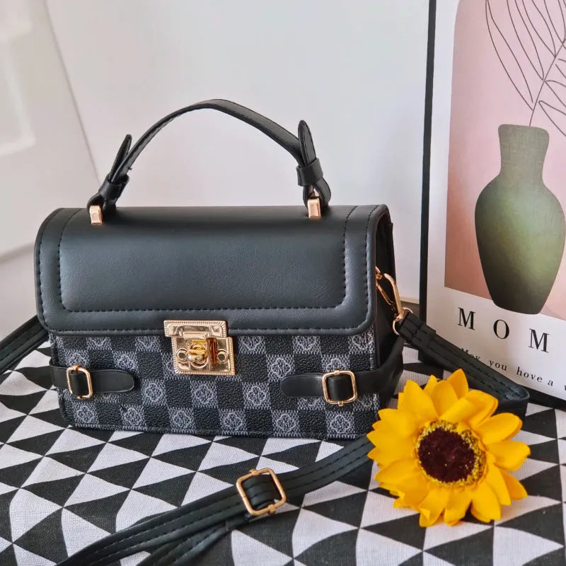 Retro small square crossbody bag with ethnic stitching patterns and file pocket
