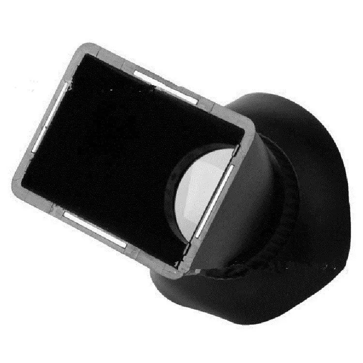 Black camera framing amplifier with optical lens attached to a DSLR camera screen.