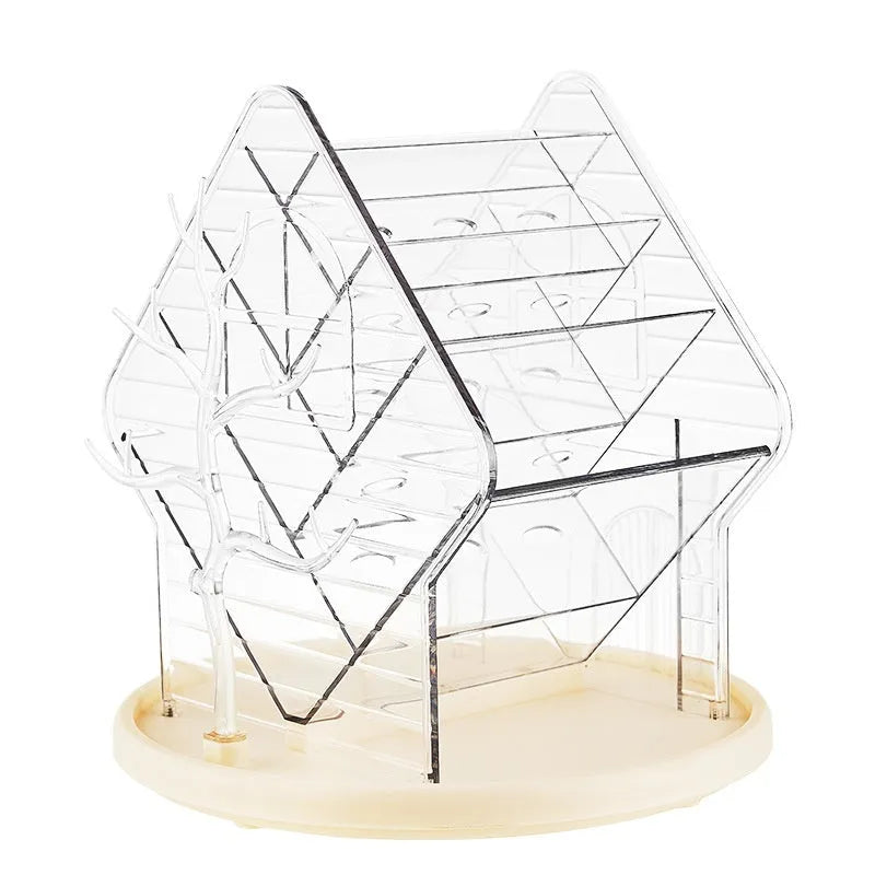 360-degree rotating cosmetics storage box in transparent plastic, clear or amber gold colour options