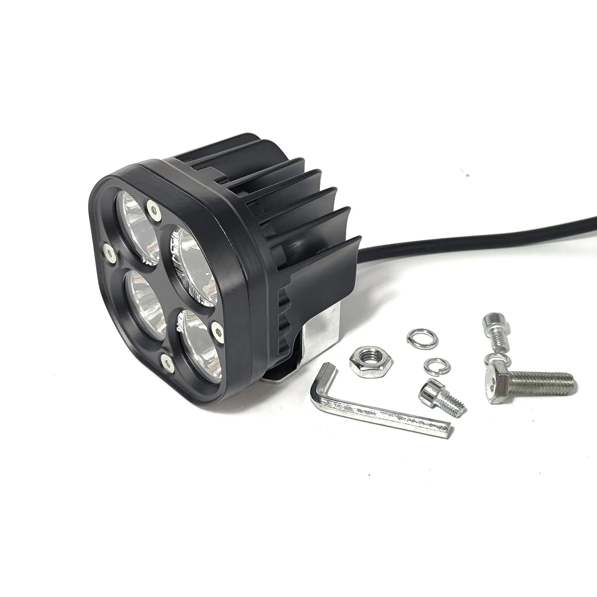 Four-eye vehicle headlight modification with aluminium base plate showing white and yellow light options