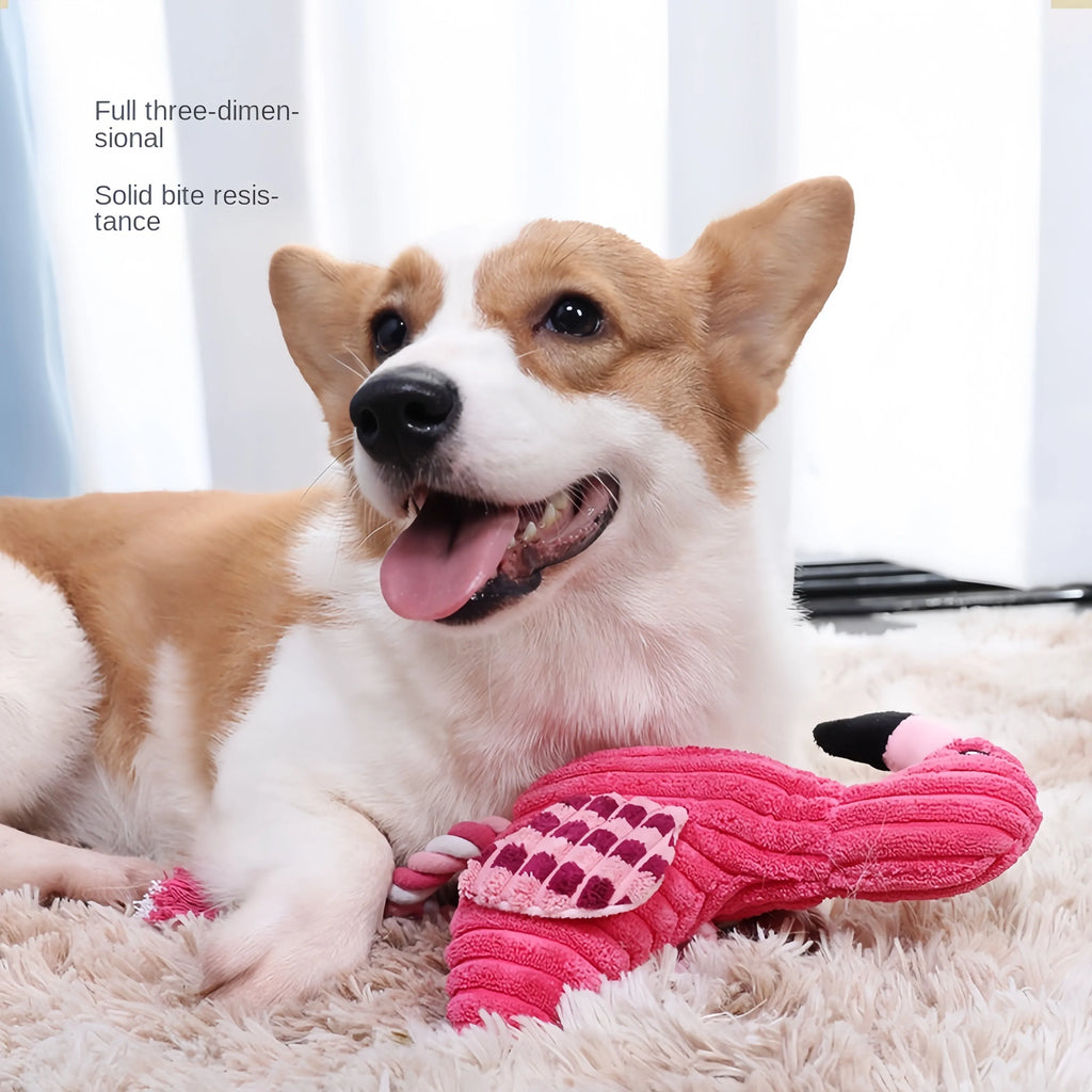 Pink corduroy animal-shaped squeaky dog toys for small and large breeds