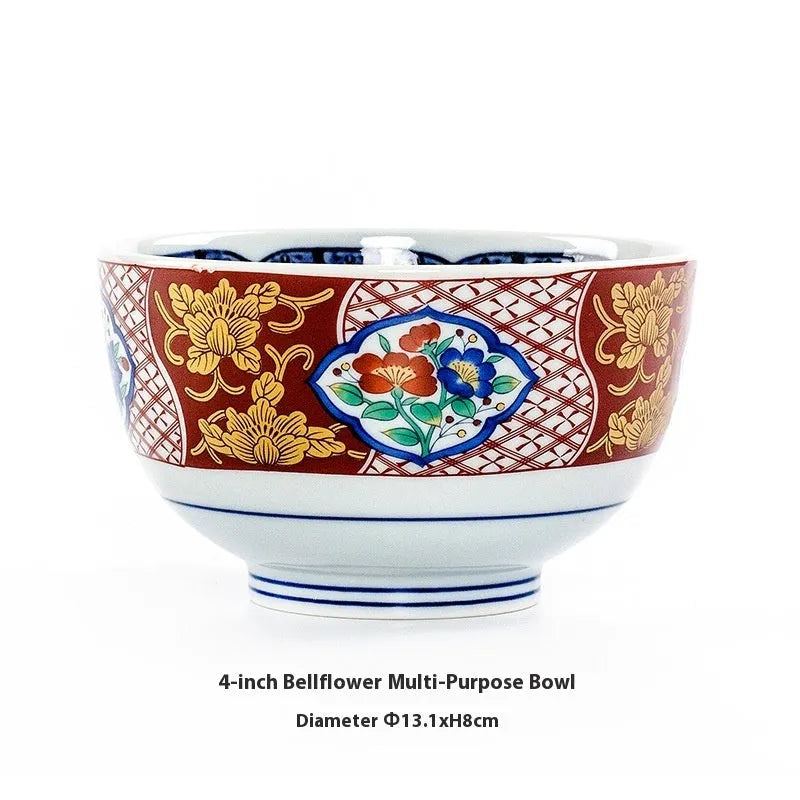 4-inch Japanese style porcelain bowl with retro floral pattern in golden peony design