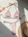 Pearl leopard print swimsuit bikini set with polyester fabric in blue and green leopard patterns