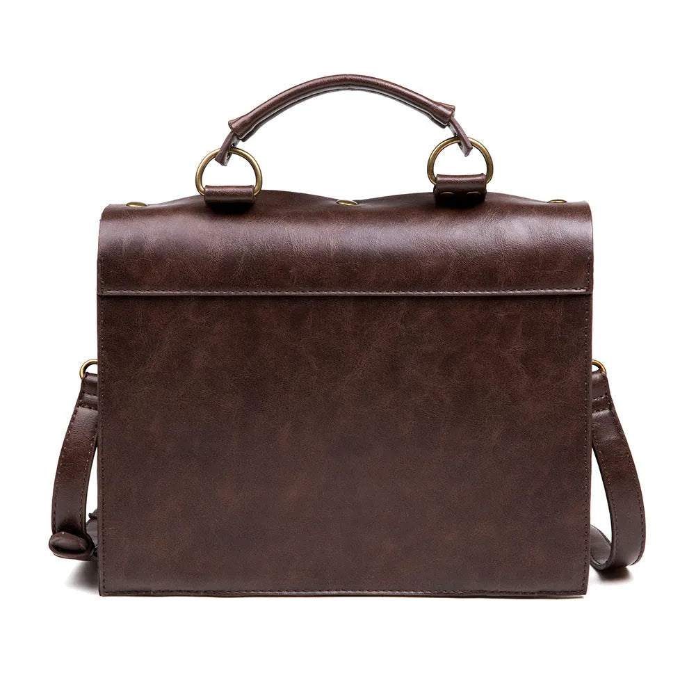 Bronze steampunk industrial retro shoulder bag with horizontal square pillow design and metal accents