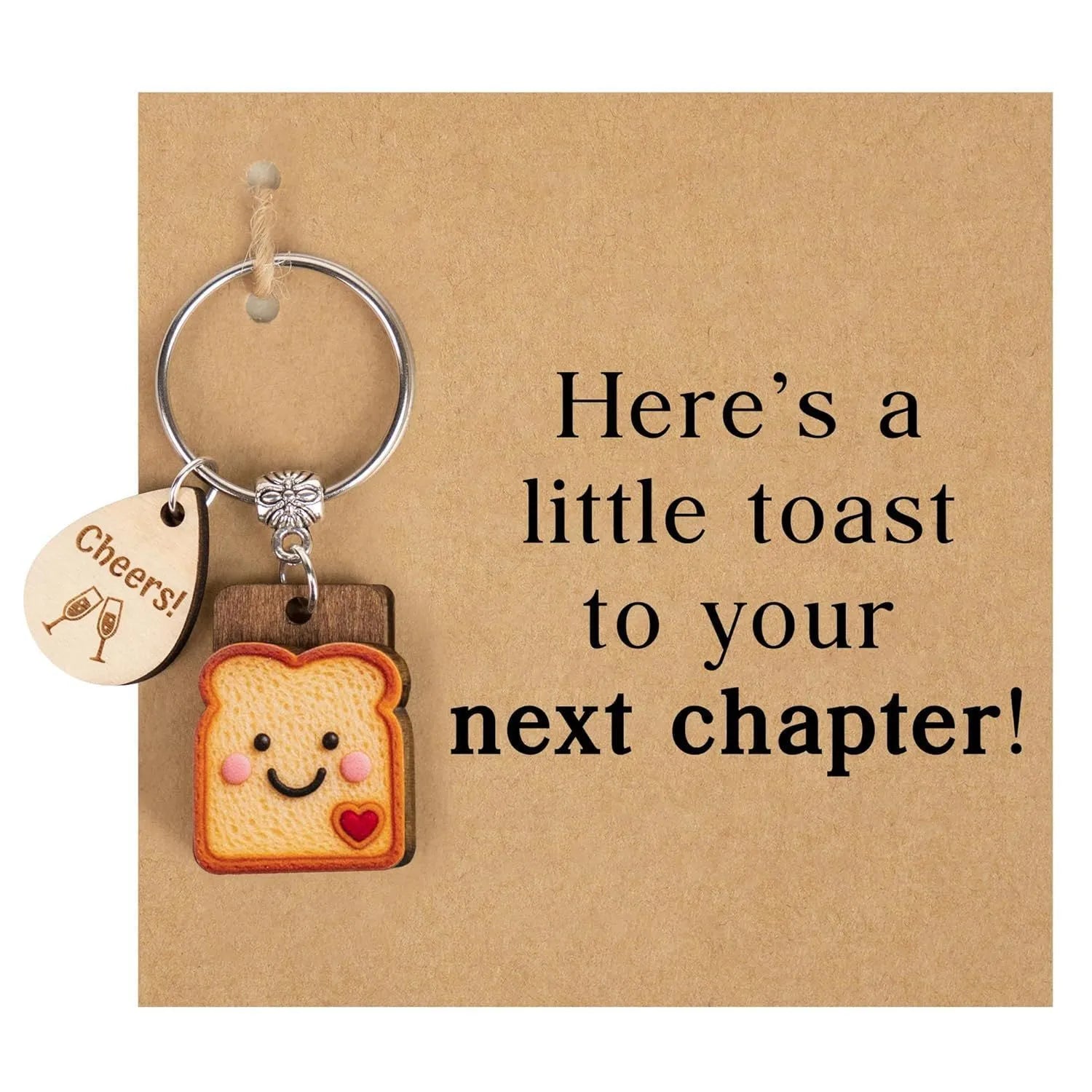 Cute bread wooden board water drop pendant alloy key ring with toast design on white background