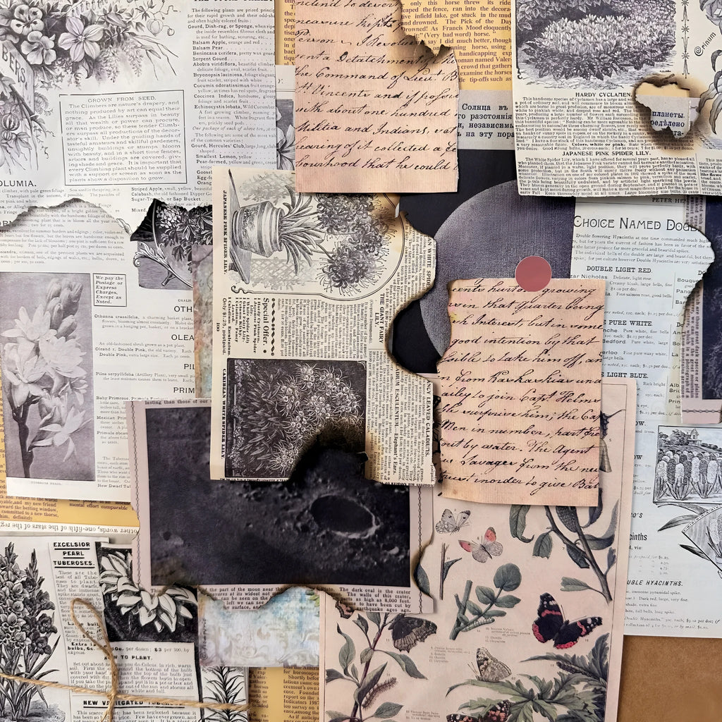 30-piece set of retro-style printed scrapbook papers in six colour themes for diary decoration