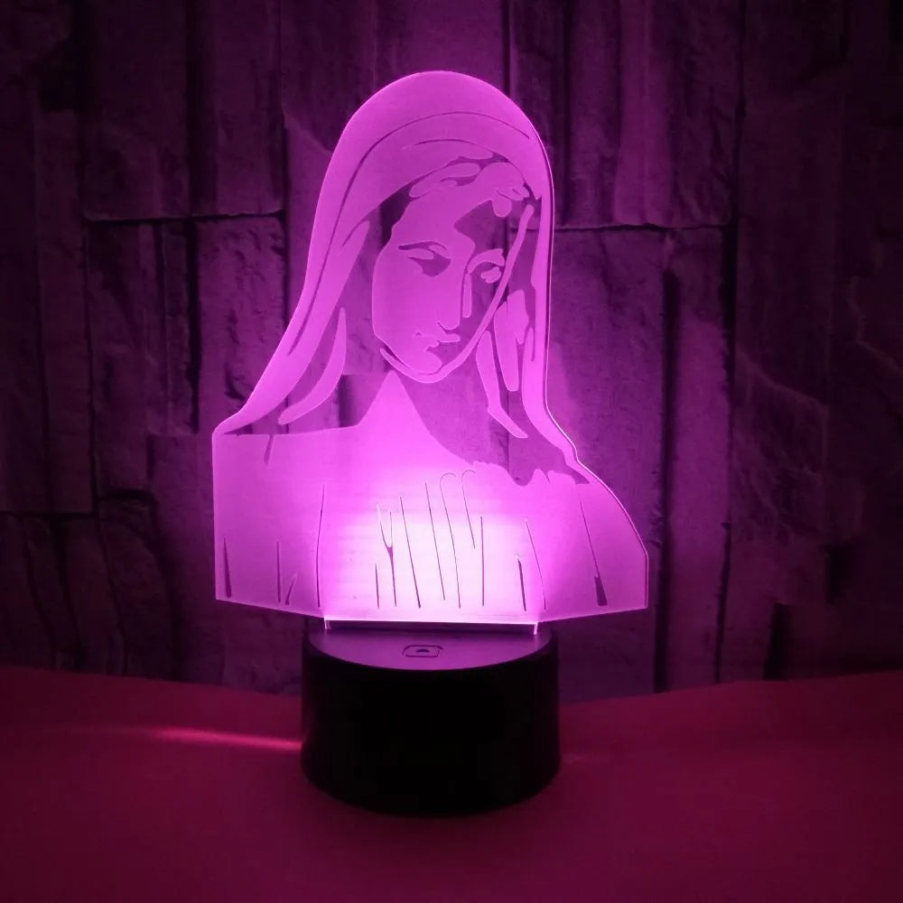 3D LED night light with colourful changing light and laser engraved acrylic plate on ABS base