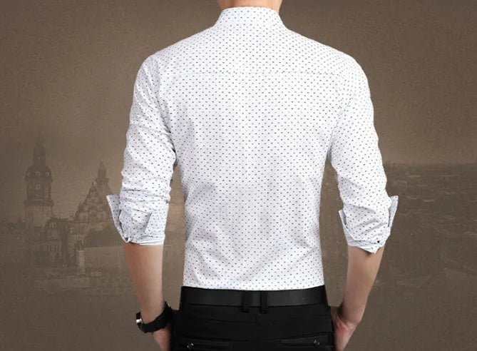 Polka dot men's dress shirt with slim fit in green colour long sleeves
