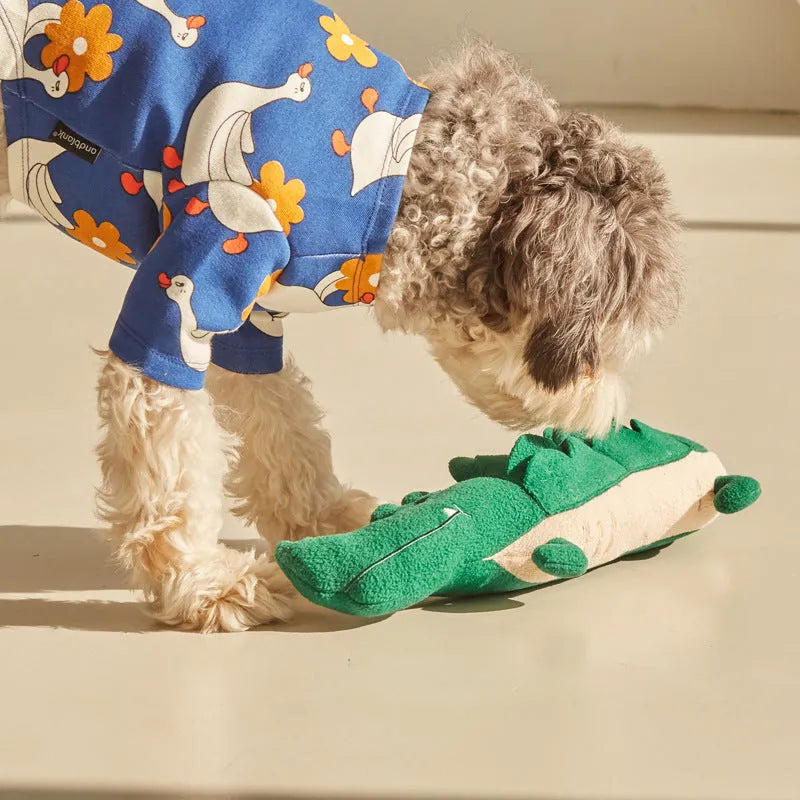 Green plush toy dog soft stuffed animal approximately 35cm in length