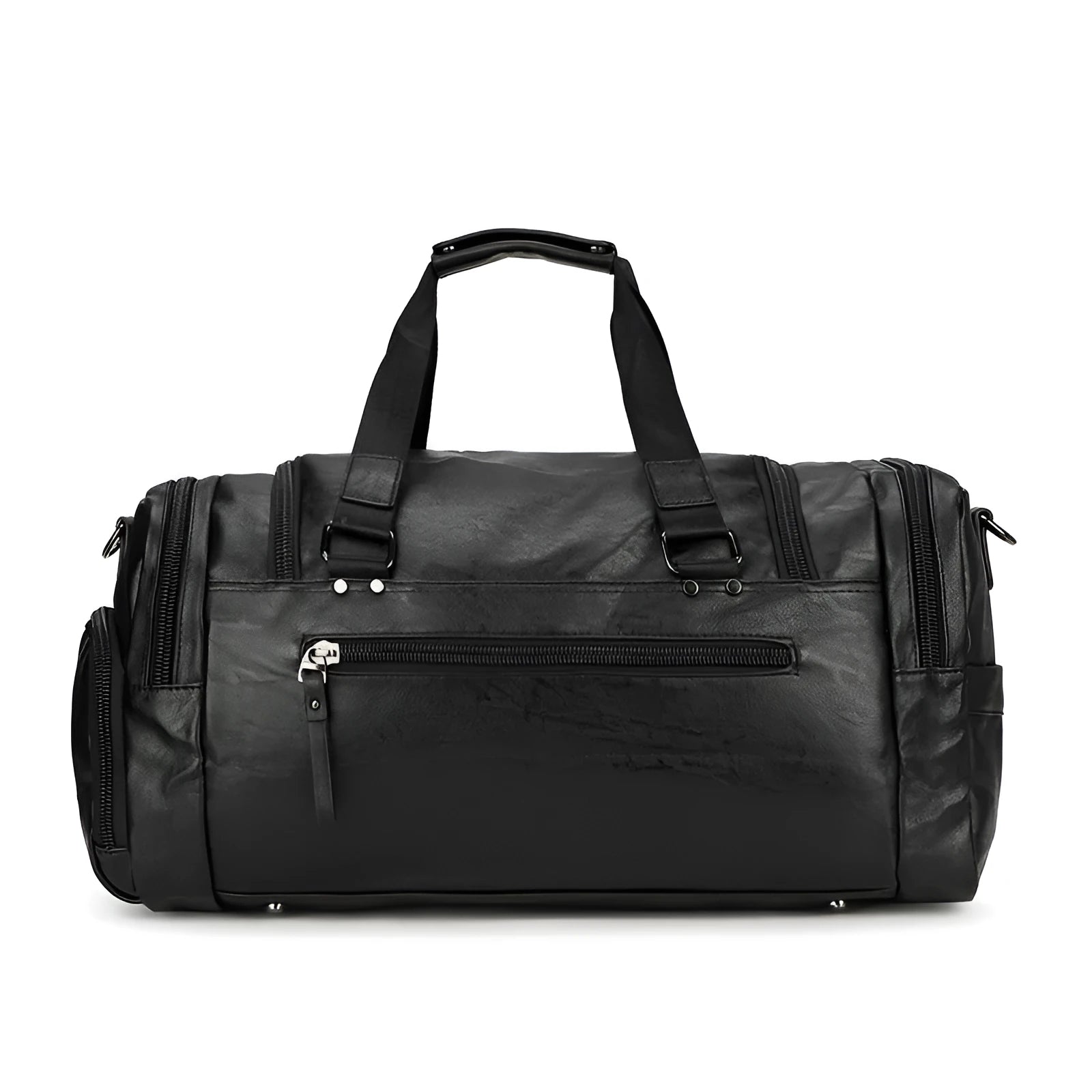 Large black travel shoe bag with water-resistant PU fabric measuring 52cm wide