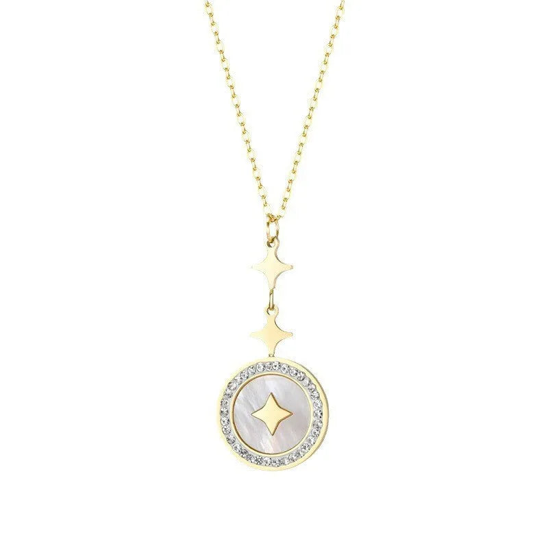 Women's six-pointed star titanium steel necklace in rose gold or gold with geometric pendant and adjustable chain
