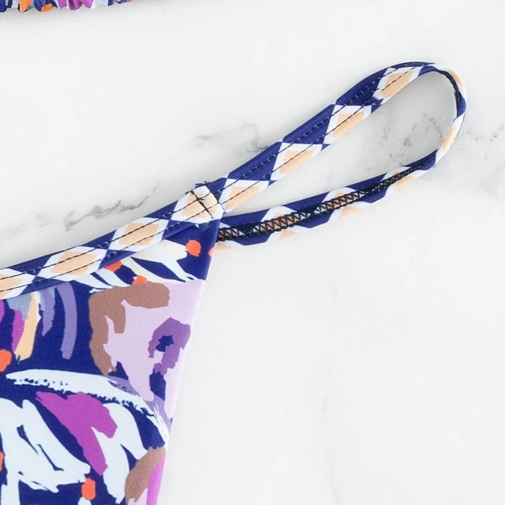 Women's floral print polyester triangle bag style swimsuit with briefs cut