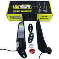 Pair of yellow aluminium motorcycle spoiler rearview mirrors with convex glass lenses and integrated side lights.