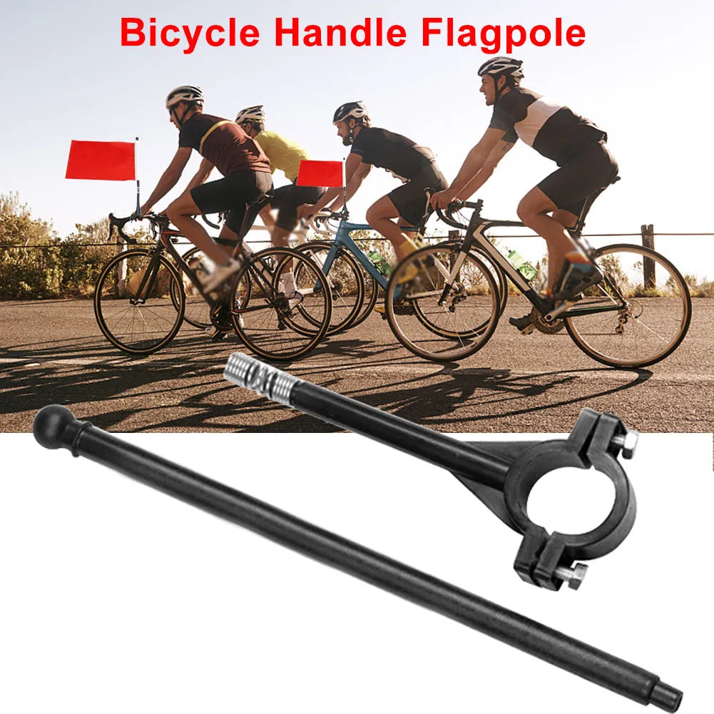 Square polyester car flag on plastic handlebar flagpole for bicycle mounting
