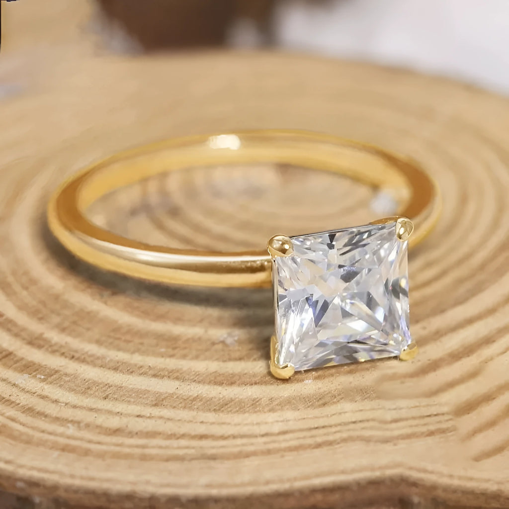 925 silver zirconium geometric ring for women in silver, gold, or rose gold colour on a plain background.