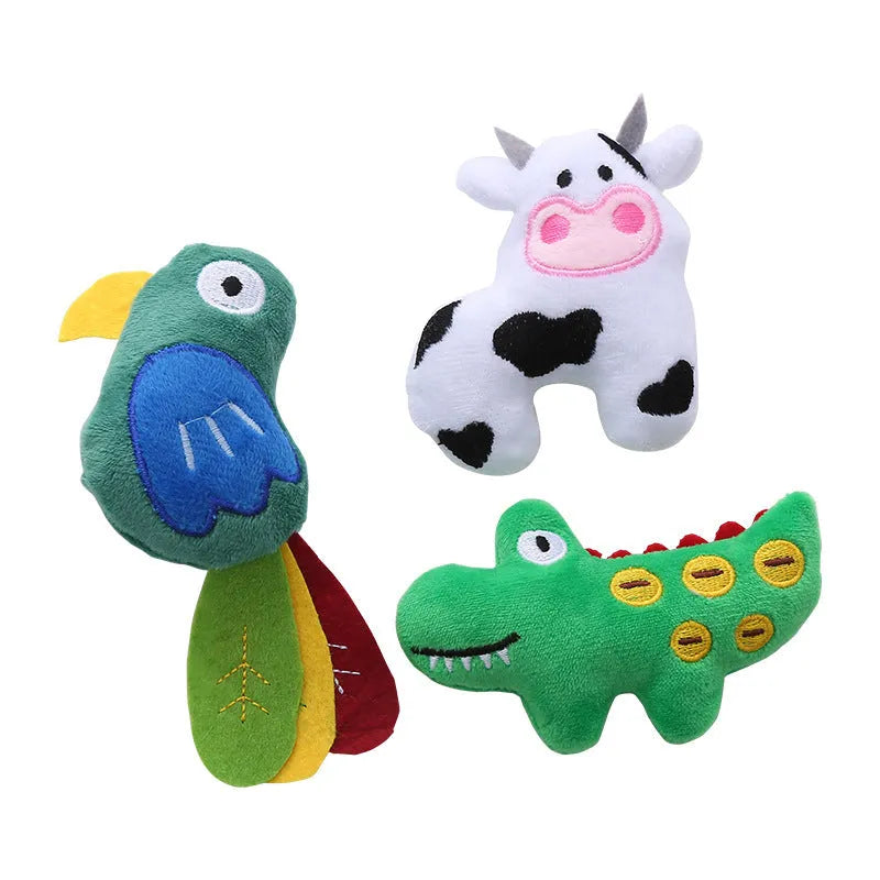 Green parrot-shaped plush cat toy with catnip filling, shown next to a cat for scale.