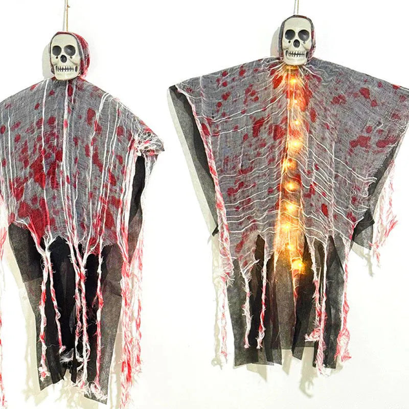 Blood-dyed luminous skull hanging ghost Halloween plastic ornament for outdoor decoration.