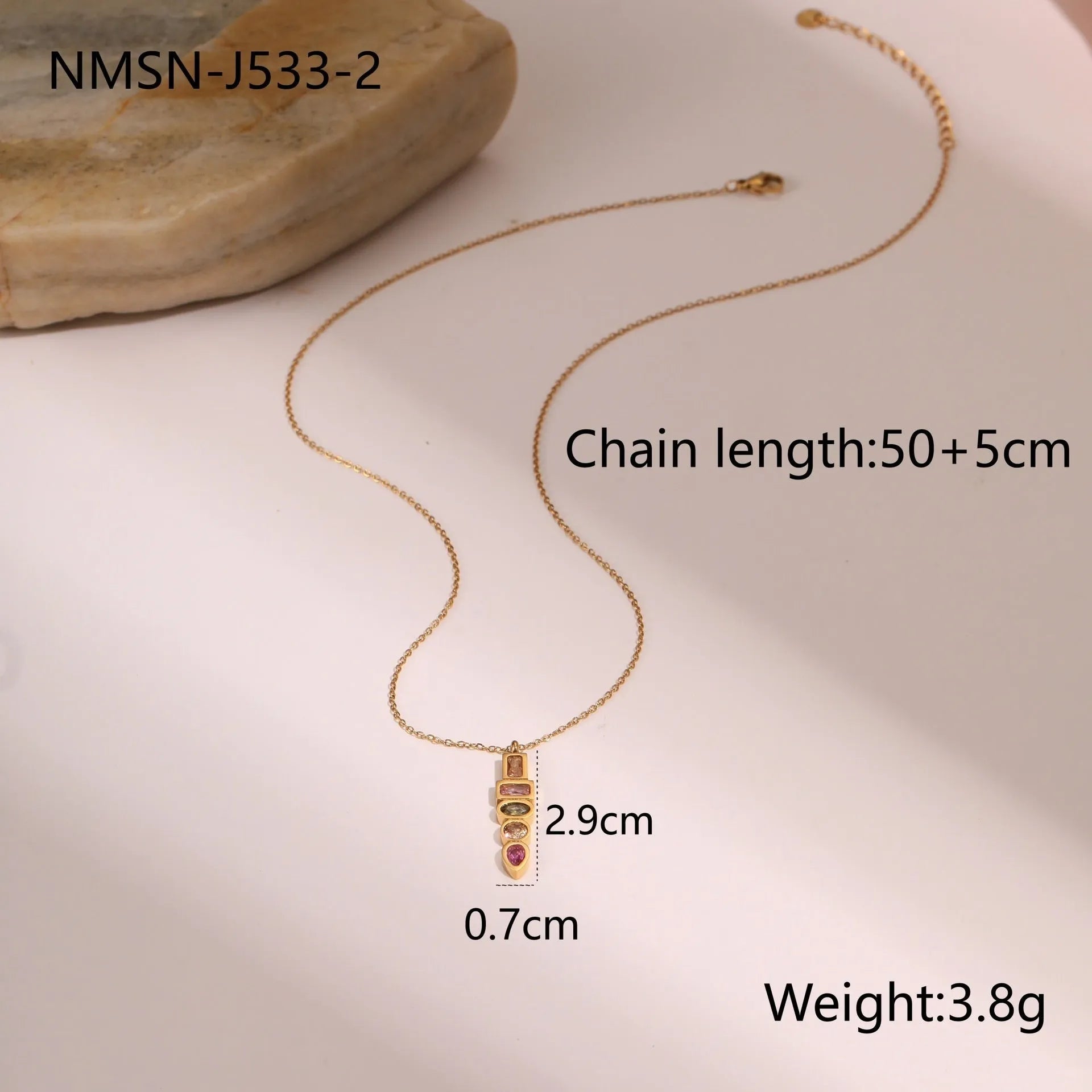 18K gold plated geometric zircon jewellery set showing necklace, ring and earrings with regular chain design