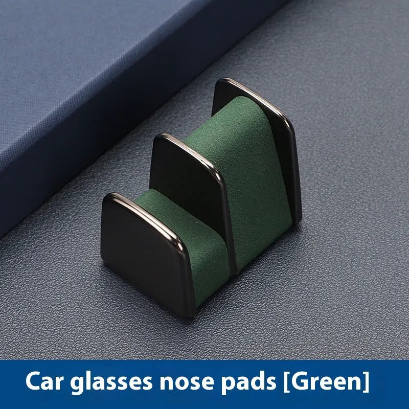 Zinc alloy and leather glasses clip for car dashboard in green, black, grey, or red