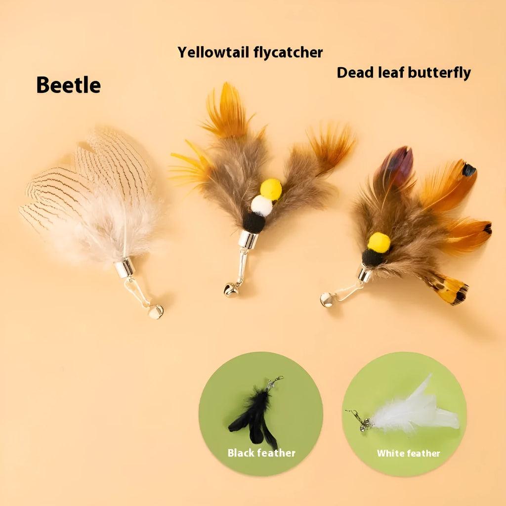 Three steel wire cat toy replacement heads with small flying insect designs