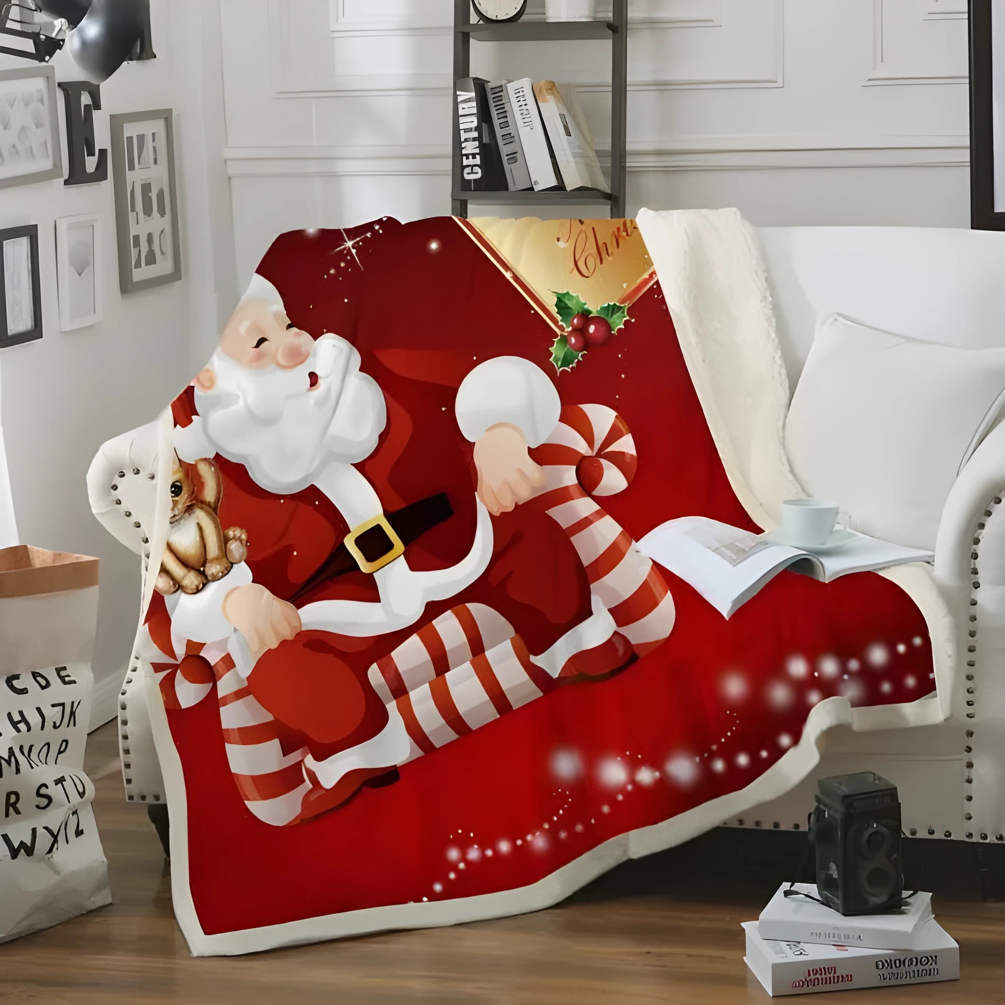 Coral fleece flannel blanket with HD print in modern minimalist style size 150x100cm