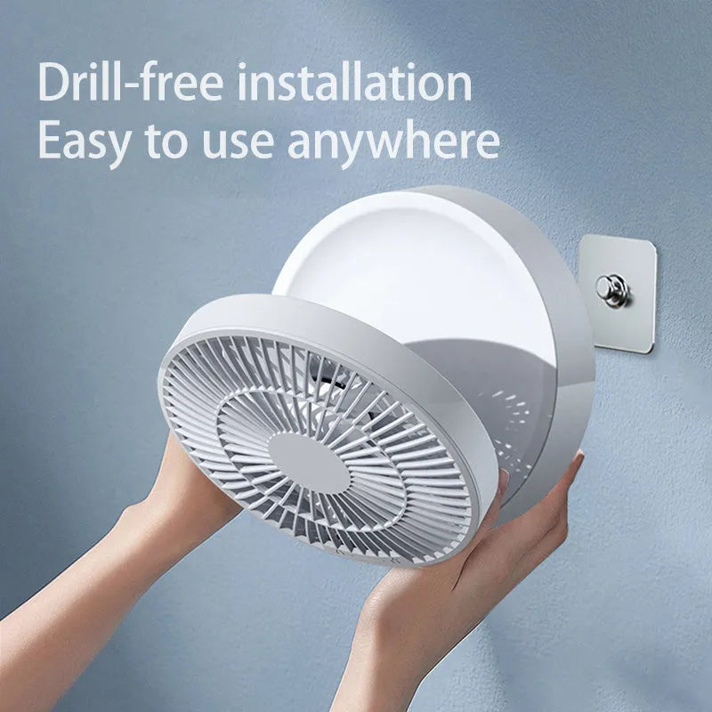 Portable rechargeable folding desk fan with remote control and night light in blue colour