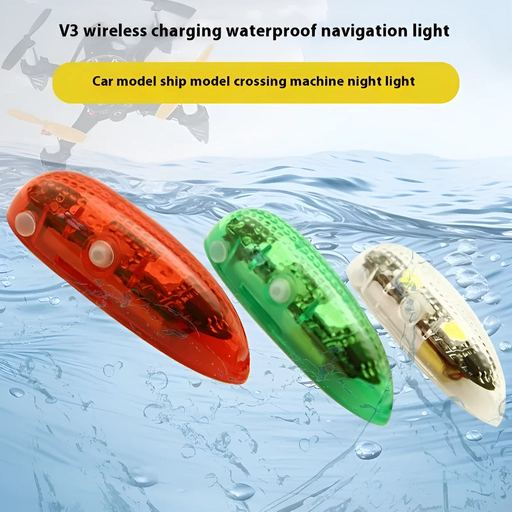 V3 wireless charging waterproof navigation light for model ships and cars with red, green, and white LEDs