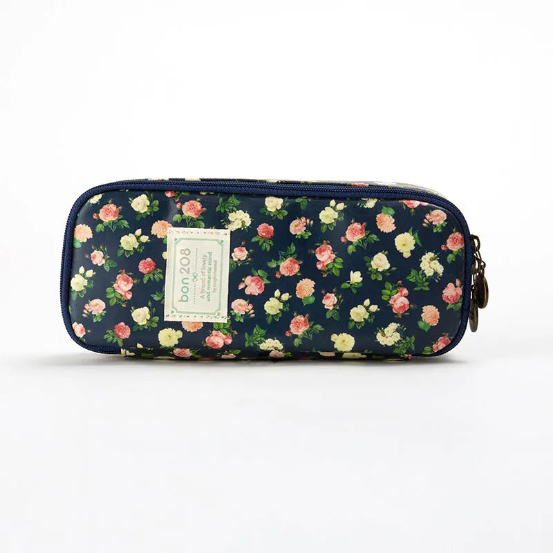 Canvas composite student stationery pen storage bag in water blue colour 190x80mm