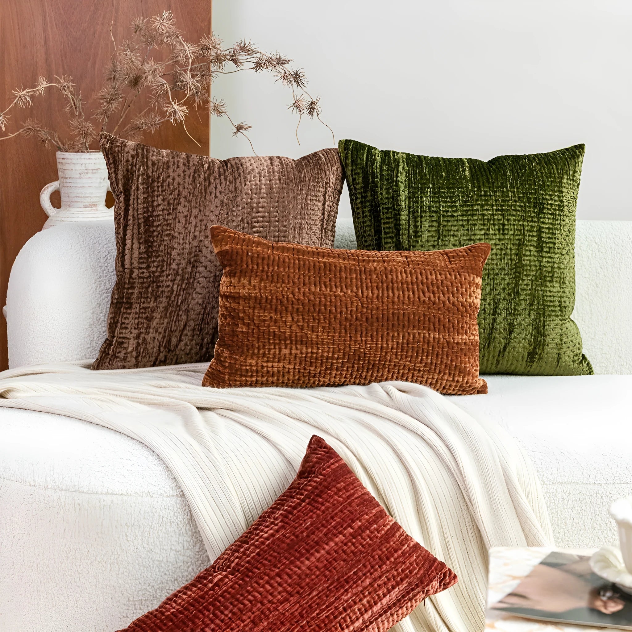 Antique style quilted cushion pillow in mercerised velvet with feather velvet filler