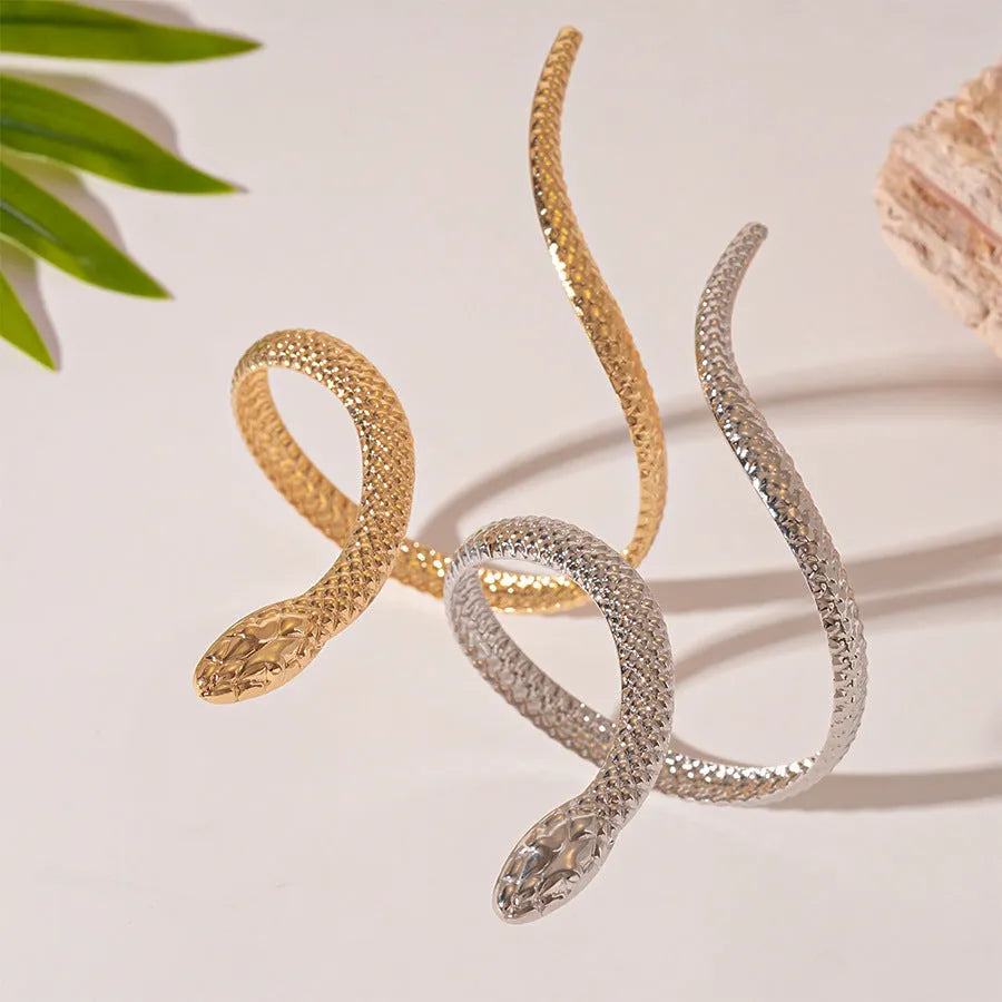 Twisted snake design ring and bracelet set in electroplated gold or silver metal