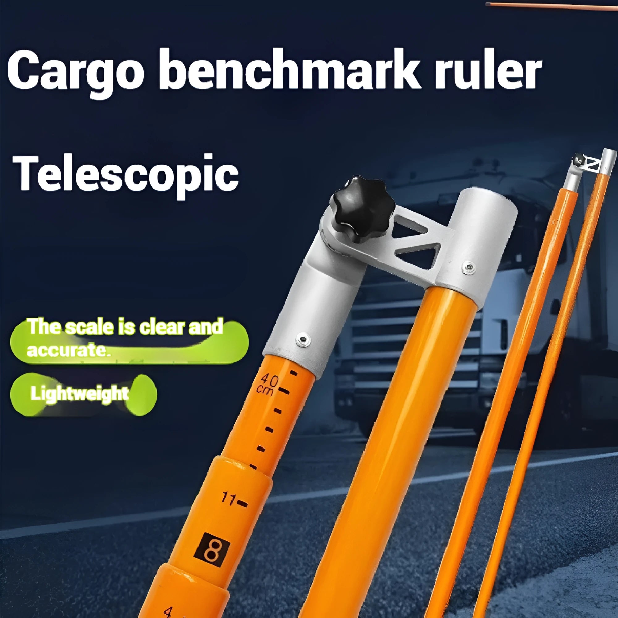 Telescopic truck height measuring rod extended with clear scale markings showing 45mm and 50mm diameter options