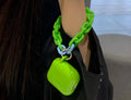 Green silicone protective sleeve with chain for Apple AirPods charging case