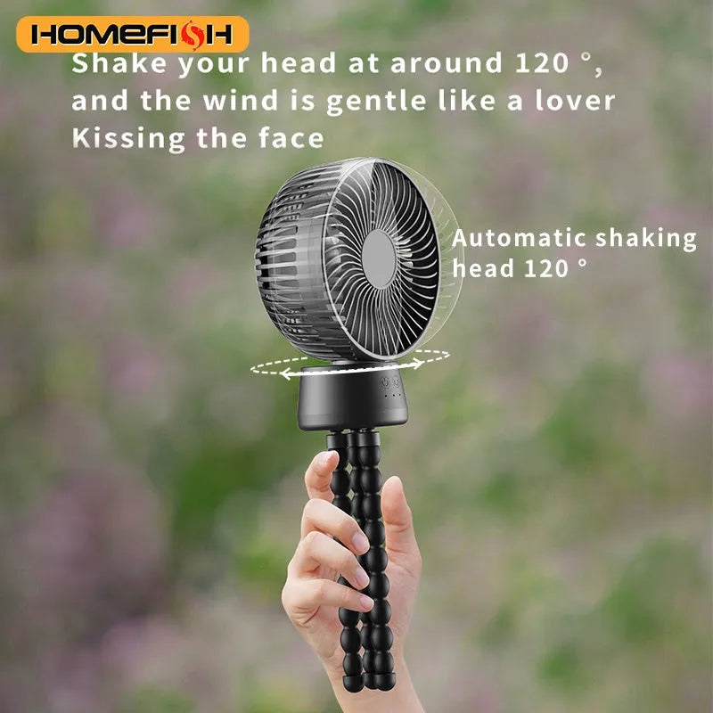 HOMEFISH F2 automatic shaking portable fan with LED light on removable bracket