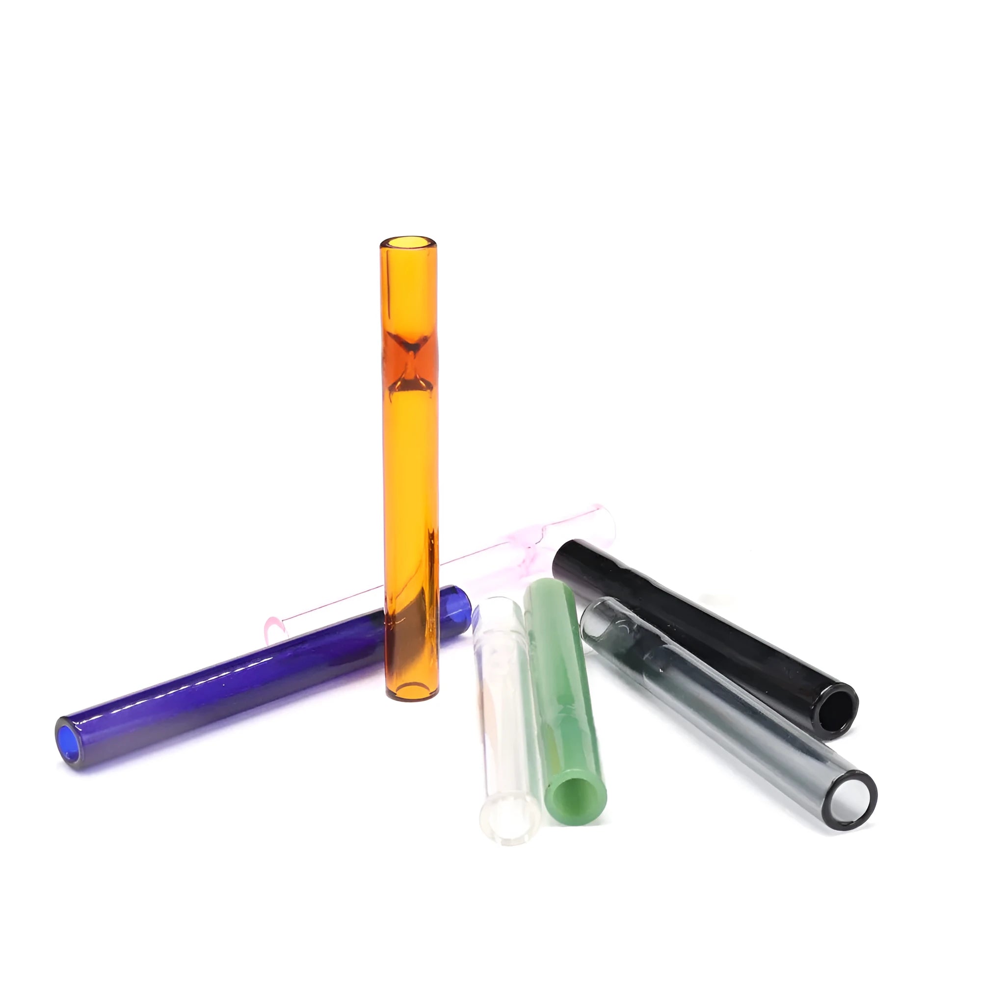 Transparent pink glass telescopic smoke pipe with clear straight suction nozzle
