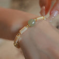 Handmade Hetian Jade white lip shell bracelet with round beads in simple geometric design