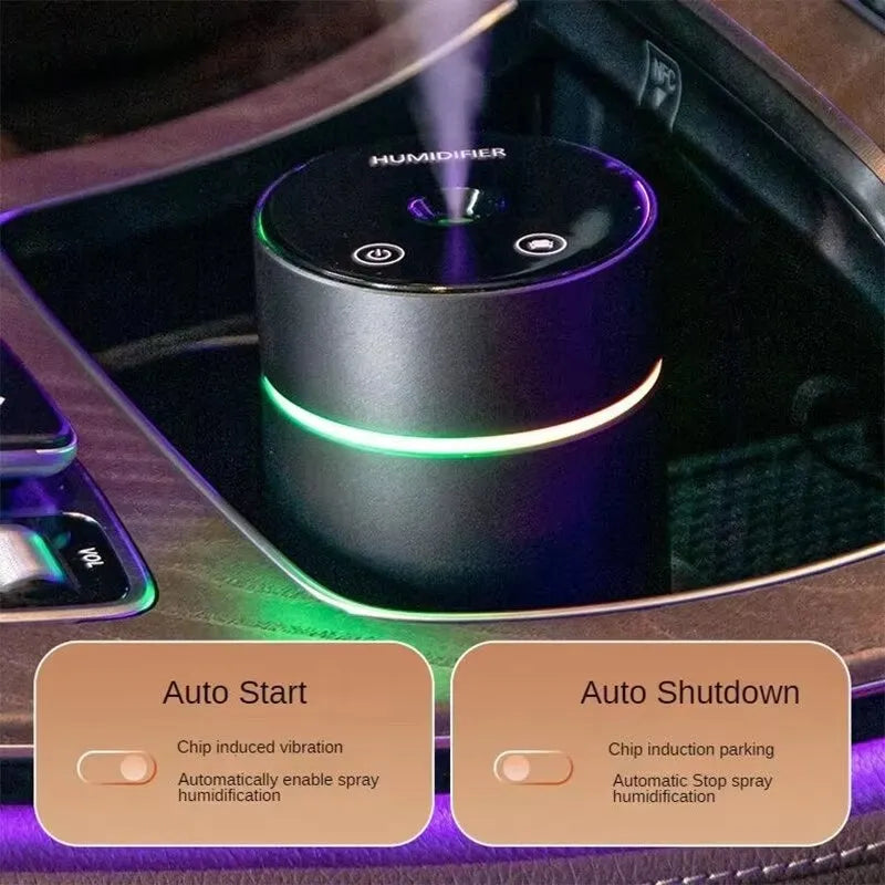 Aluminium alloy car humidifier and essential oil diffuser with 260ml water tank and colourful night light