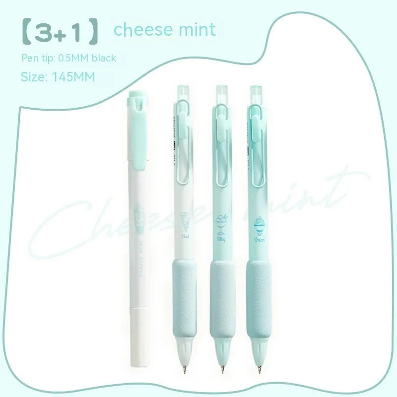 Double-headed fluorescent pen set with 0.5mm plastic heads in cheese mint and sea salt ice cup colours