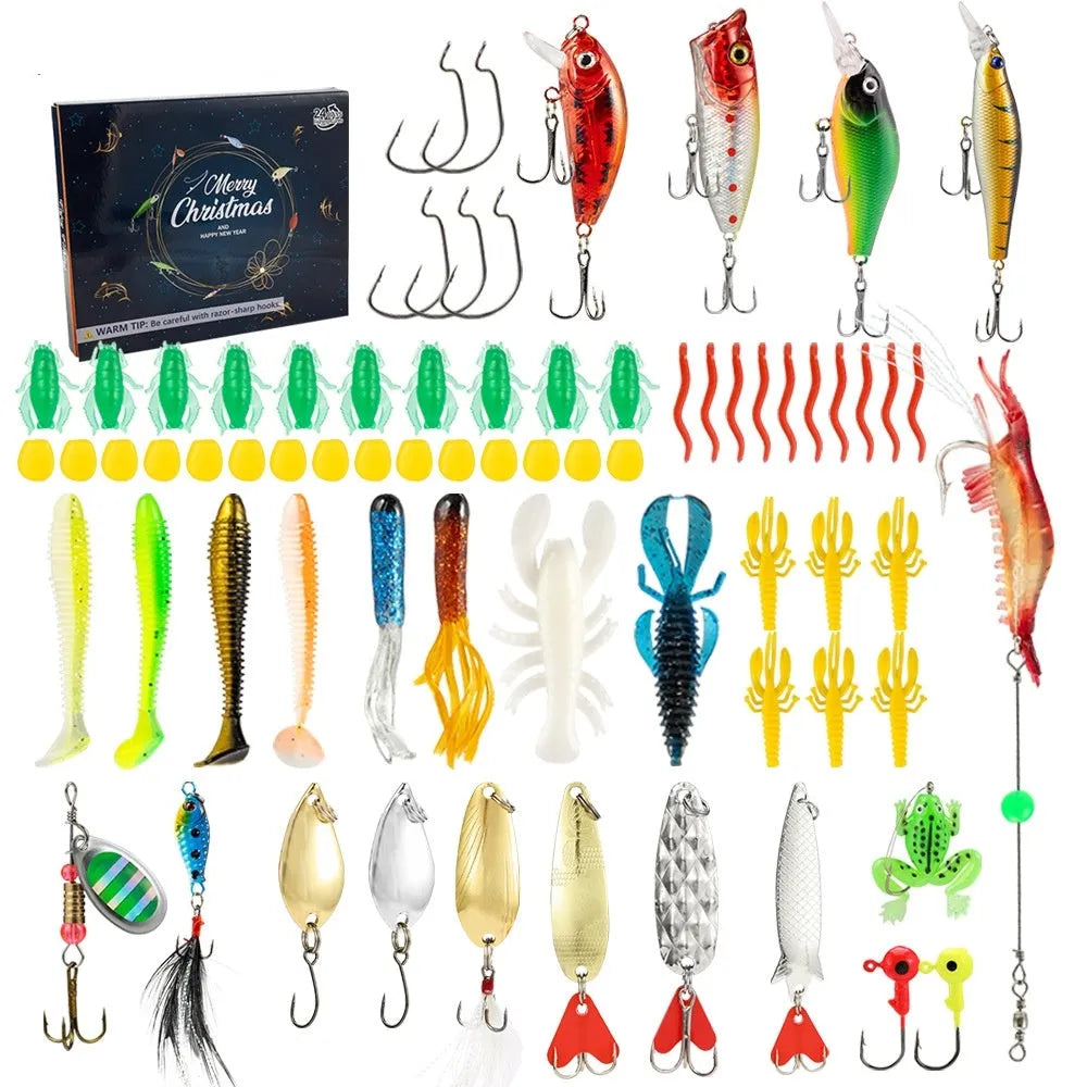 Christmas blind box containing 24 metal fishing lures and tackle for ice fishing and jigging