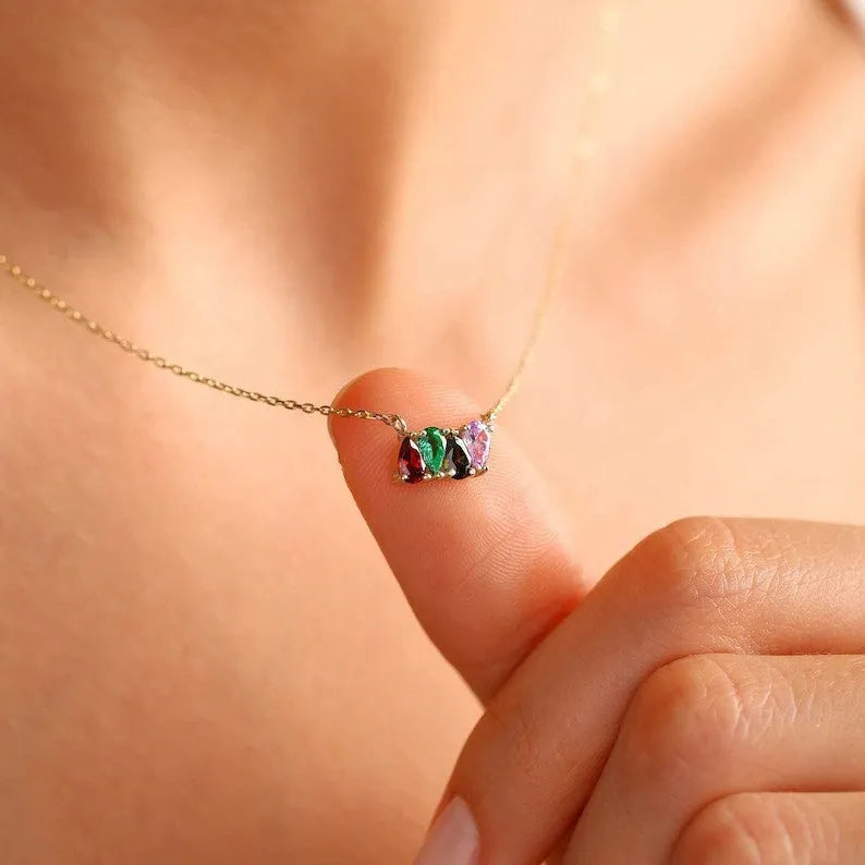 Zircon birthstone necklace on titanium steel chain with diamond pendant in silver finish