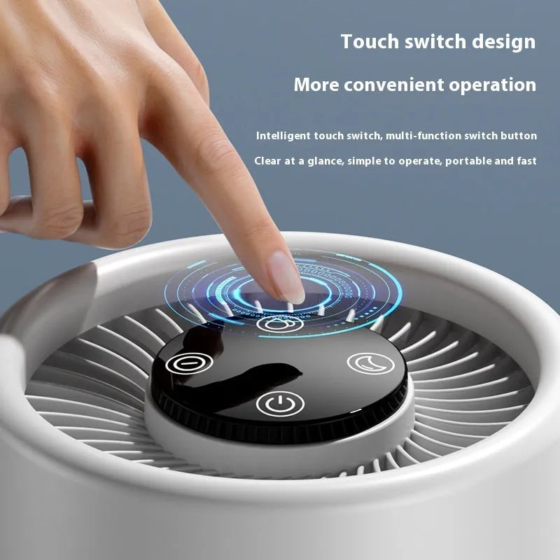 White desktop air purifier unit with USB cable for formaldehyde and odour removal in small rooms