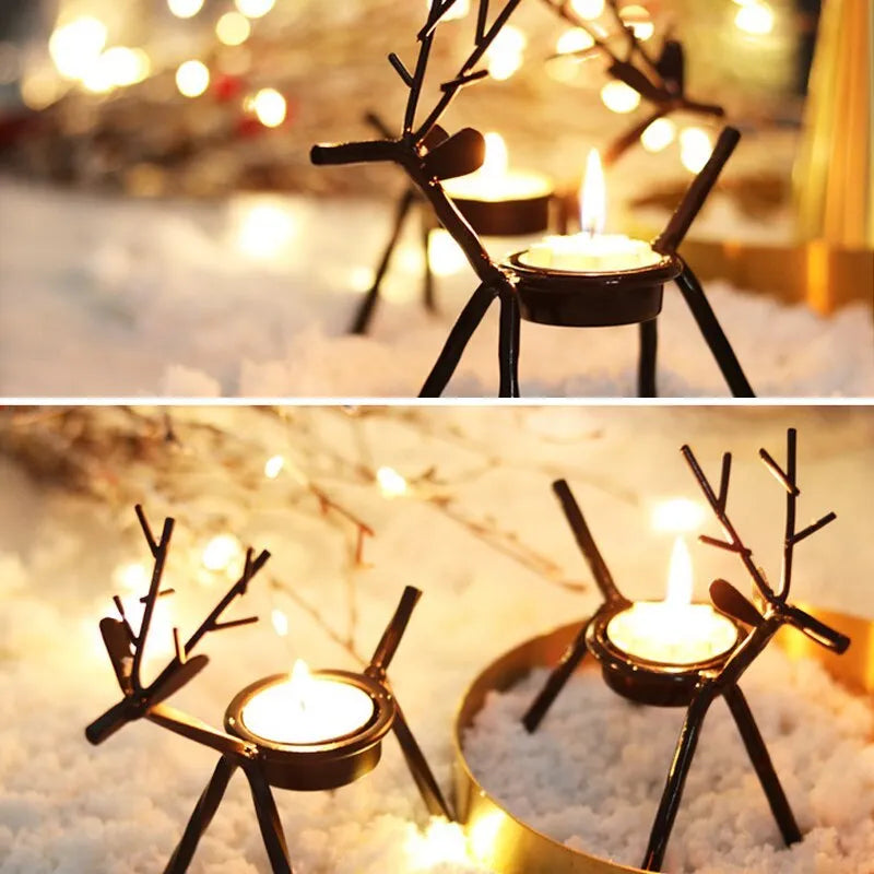 Black iron Christmas deer candlestick holder with elk bracket design